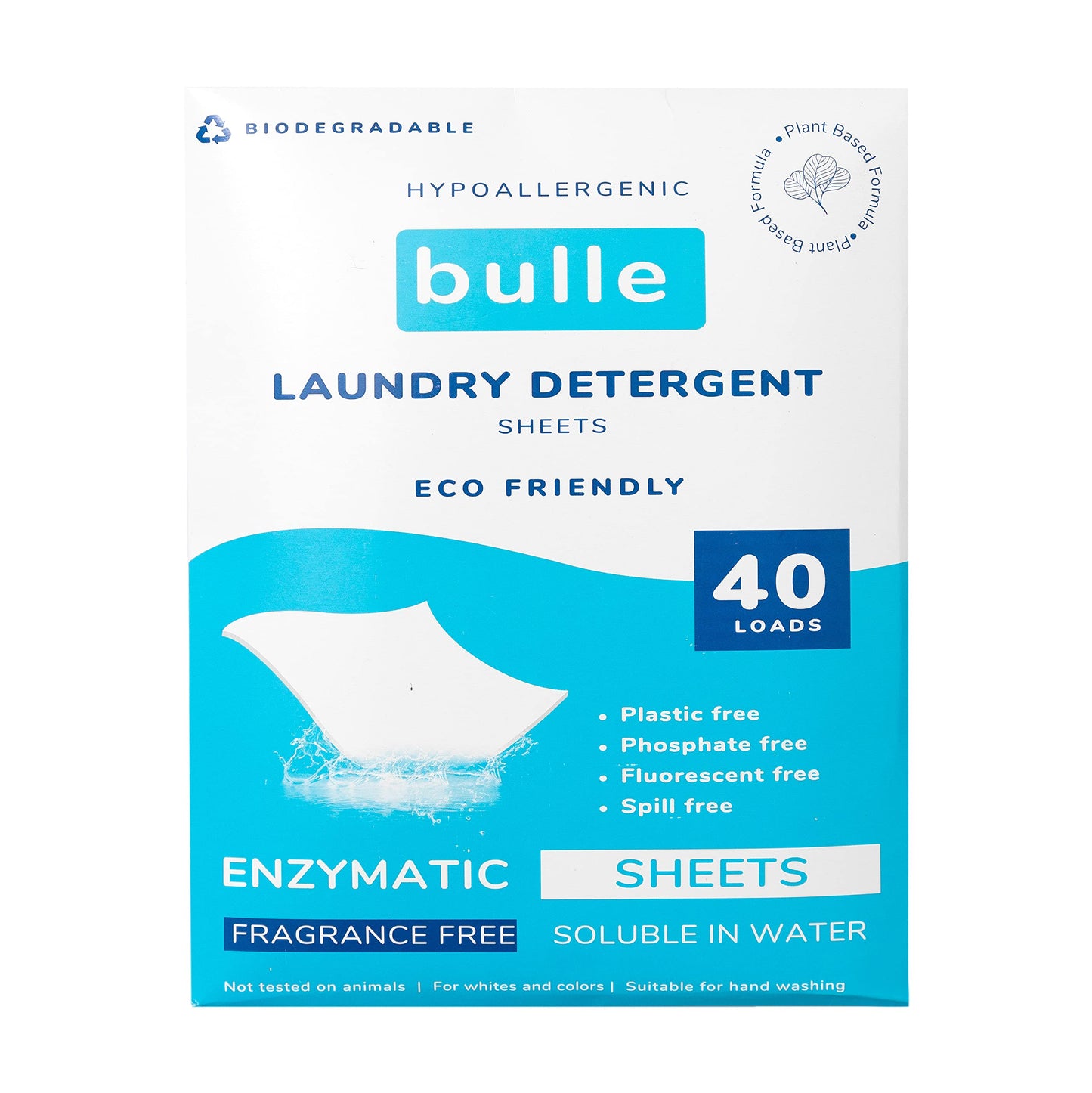 bulle - Hojas de Detergente para Lavandería - Solución de Limpieza de Ropa Elimina Manchas, Suciedad y Olores Sin Ingredientes Irritantes Tiras de Lavado Aroma a Ropa Fresca Compañero Doméstico de las Madres 40 unidades Sin Perfume